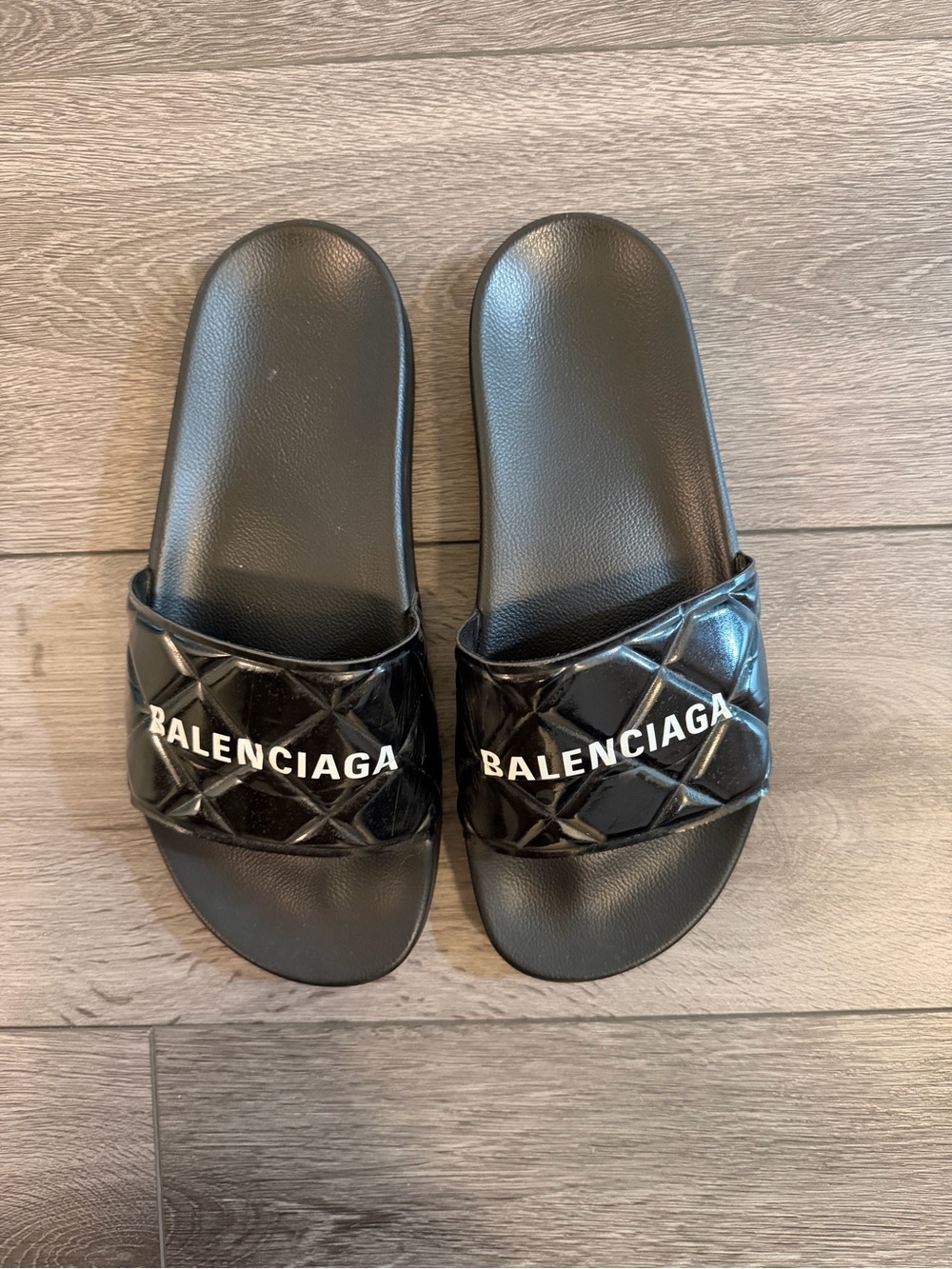 Balenciaga Black Quilted Logo Slide Sandals